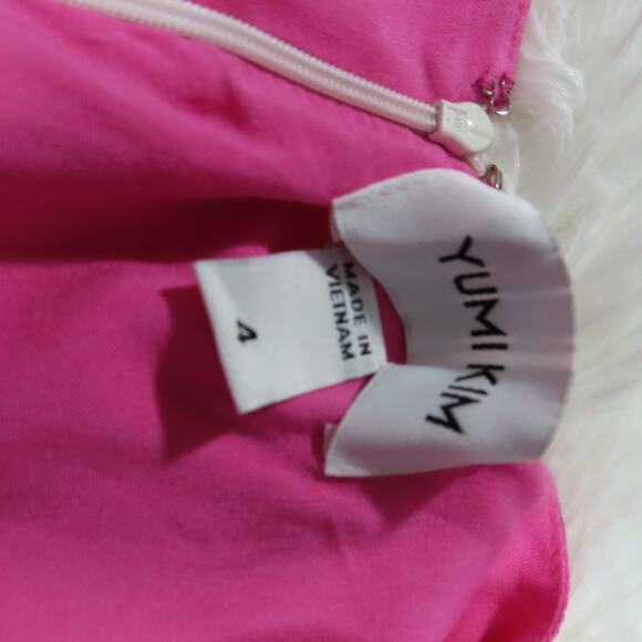 Yumi Kim Pink A-line Dress Ruffle Hem Puff Sleeves Cut-out Tie Front Size 4 - Picture 8 of 8